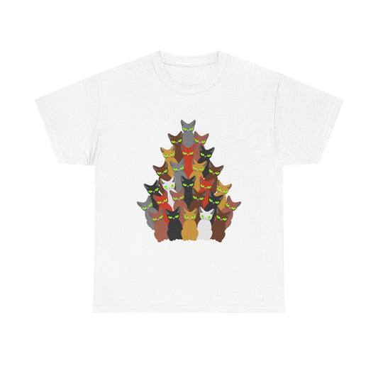 Cats and Christmas Tree, Unisex Heavy Cotton Tee