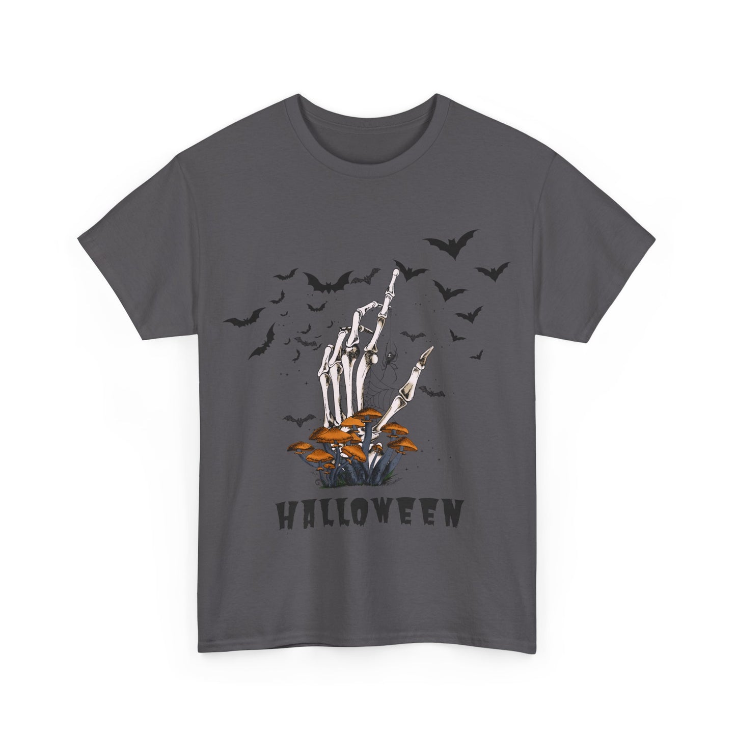 Halloween Scary Skeleton Hand and Bats, Unisex Cotton Tee