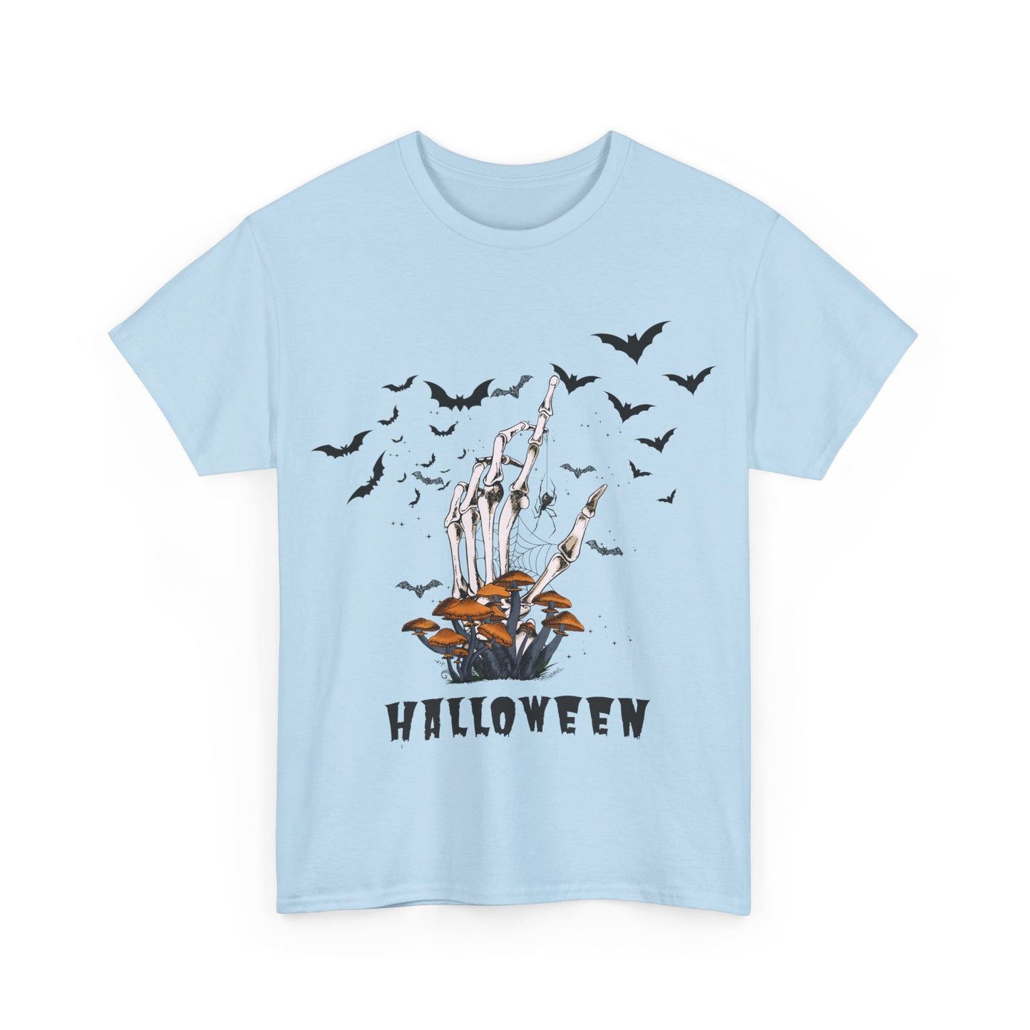 Halloween Scary Skeleton Hand and Bats, Unisex Cotton Tee