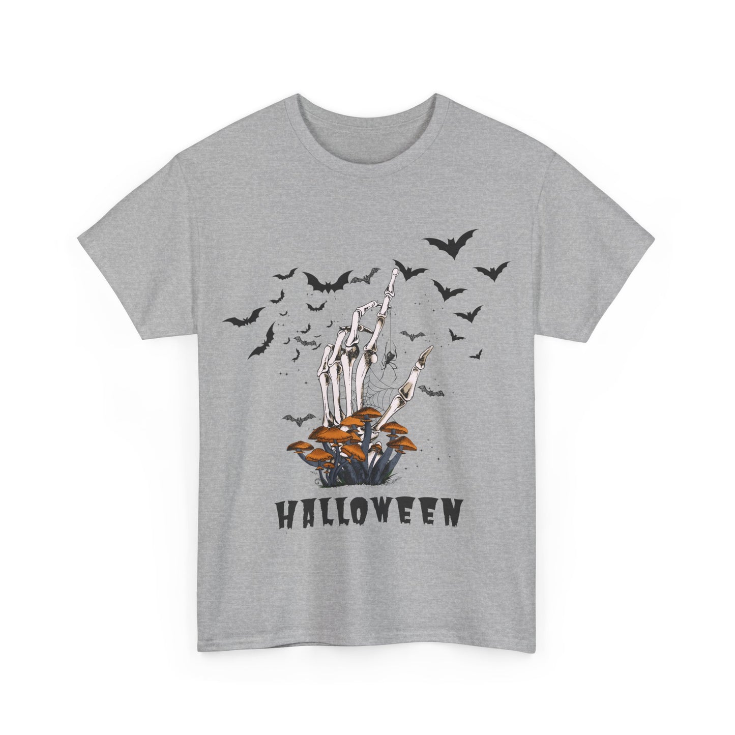 Halloween Scary Skeleton Hand and Bats, Unisex Cotton Tee
