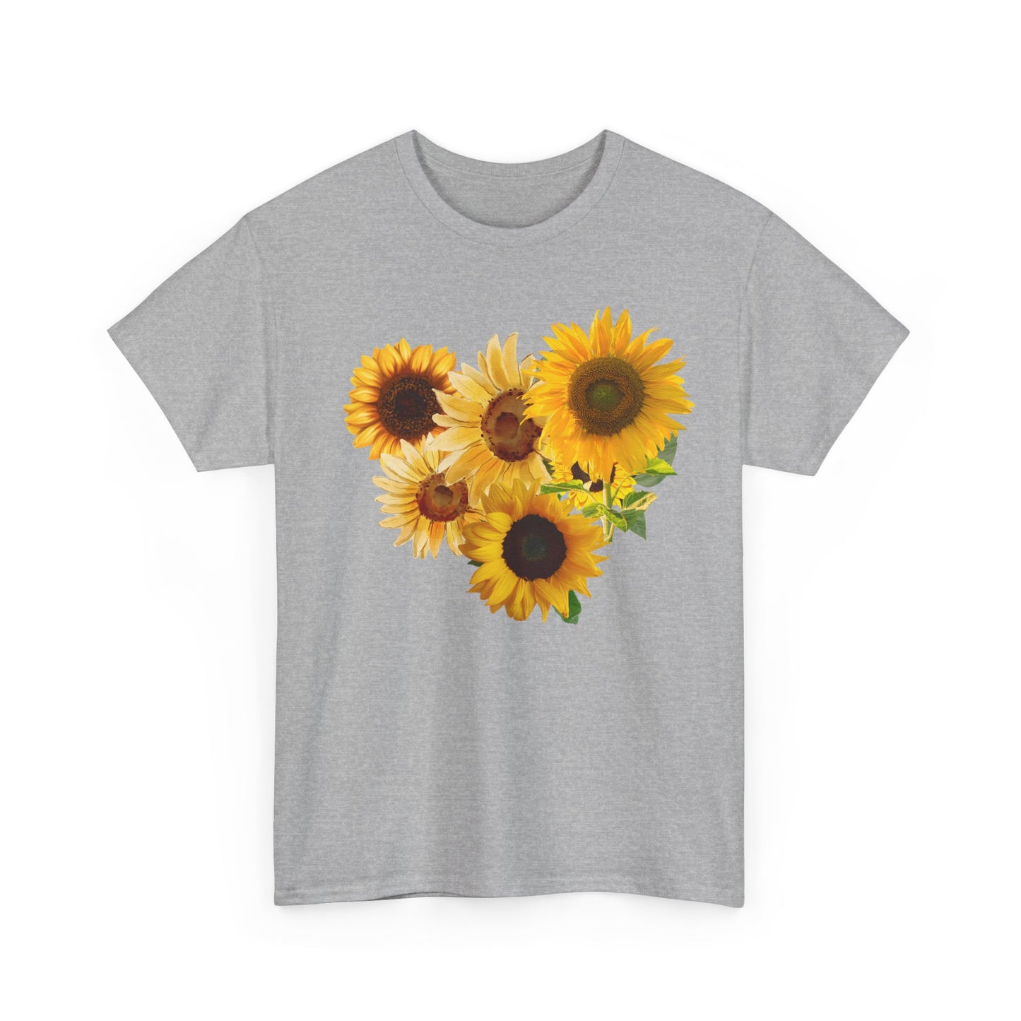 Sunflower Unisex Heavy Cotton Tee, Flower Graphic T-Shirt, Nature Lover Gift, Floral Shirt, Botanical Tee, Brighten Your Day