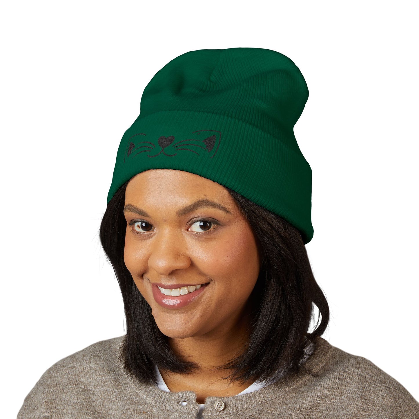 Cute Cat Embroidered Beanie - Classic Cuffed Hat for Pet Lovers, Winter Fashion, Gift for Her, Cozy & Stylish Accessory