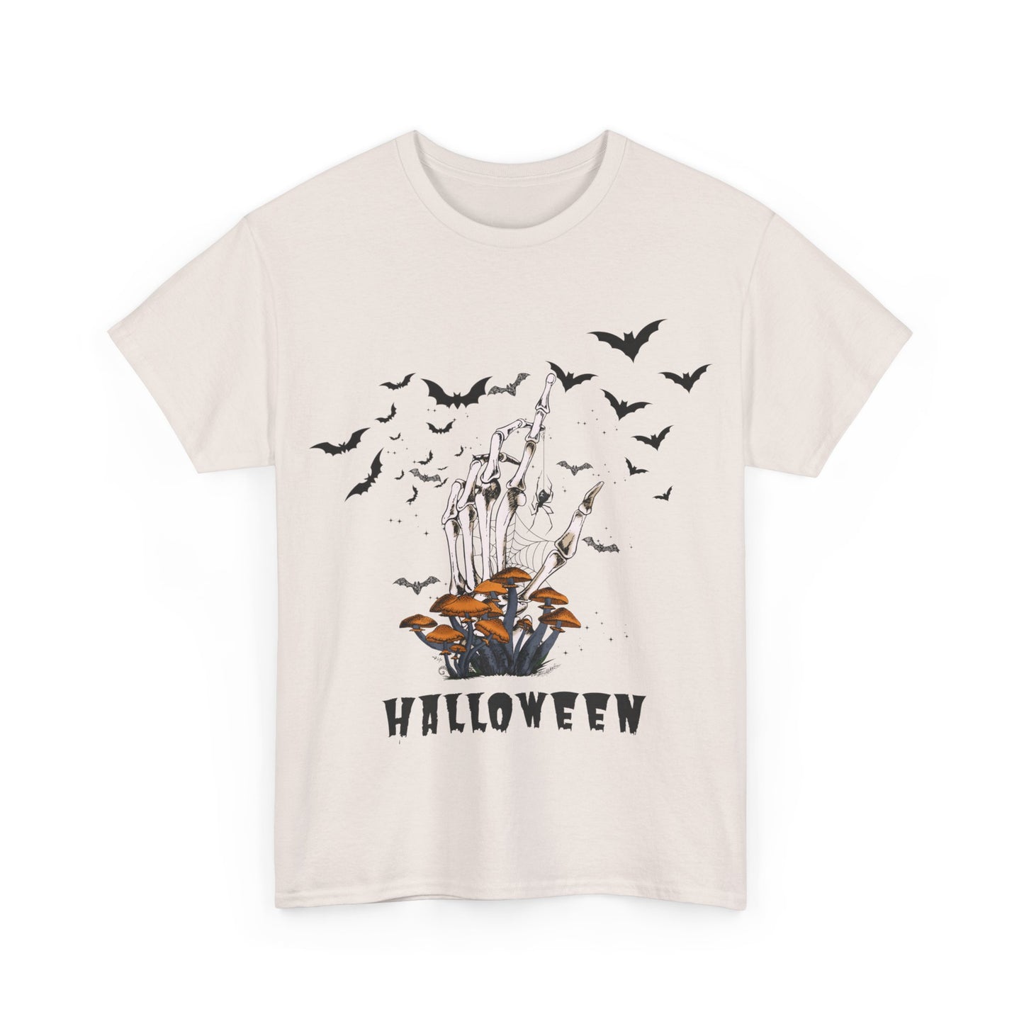 Halloween Scary Skeleton Hand and Bats, Unisex Cotton Tee