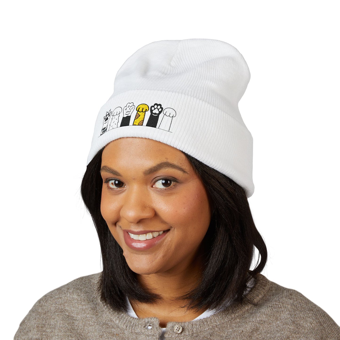 Whimsical Pet Paws Beanie, Embroidery, Perfect for Animal Lovers, Winter Wear, Gifts for Dog/Cat Owners, Cozy Accessory