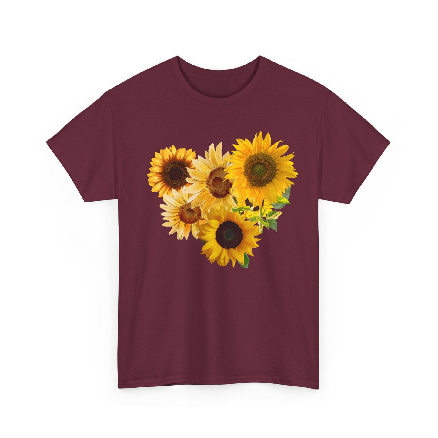 Sunflower Unisex Heavy Cotton Tee, Flower Graphic T-Shirt, Nature Lover Gift, Floral Shirt, Botanical Tee, Brighten Your Day