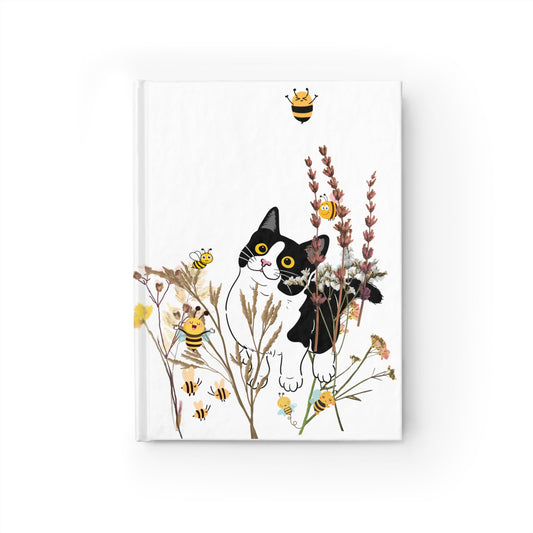 Whimsical Bee & Cat Journal - Perfect for Nature Lovers, Gift for Cat Enthusiasts, Cute Writing Diary, Flower Notebook, Fun Bee Artwork