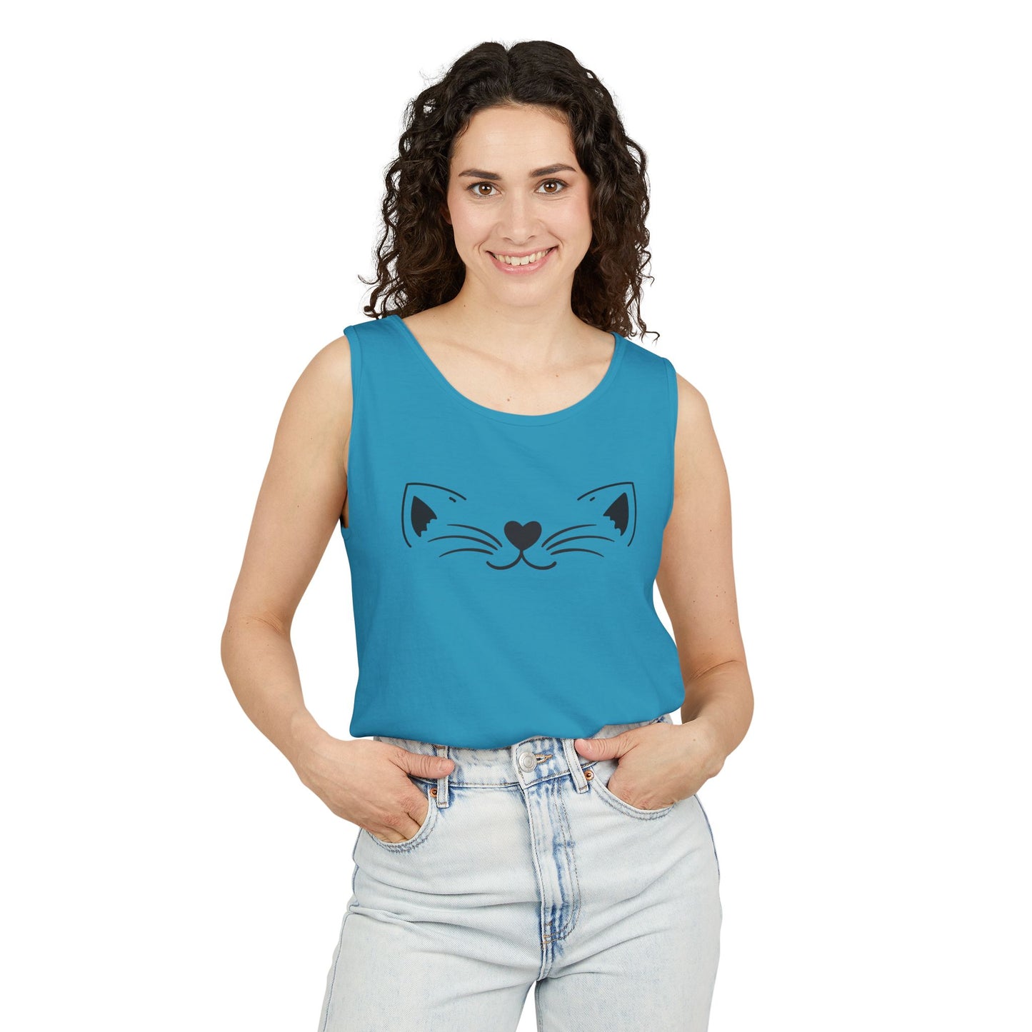 Cute Cat Face Tank Top, Summer Top, Gift for Cat Lovers, Animal Lover Apparel, Cute T-Shirt Alternative, Fun Casual Wear