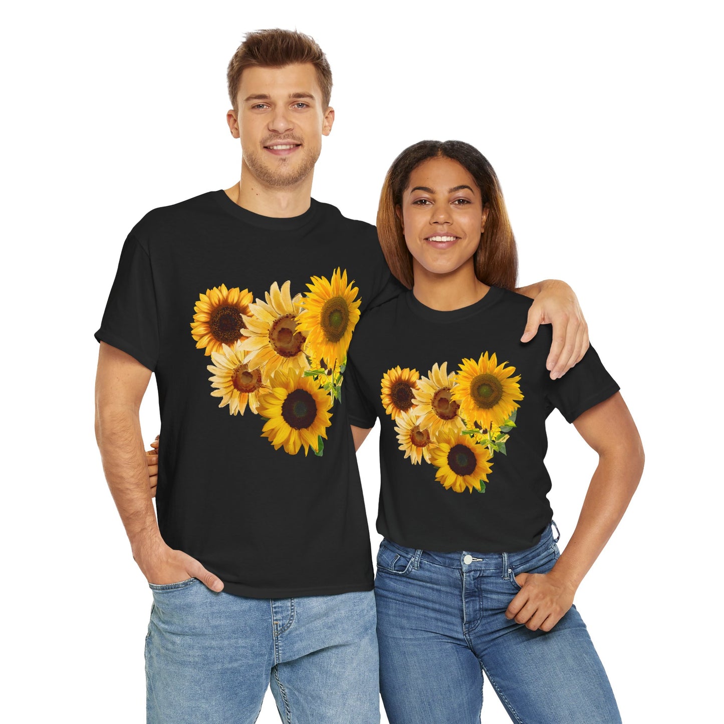 Sunflower Unisex Heavy Cotton Tee, Flower Graphic T-Shirt, Nature Lover Gift, Floral Shirt, Botanical Tee, Brighten Your Day