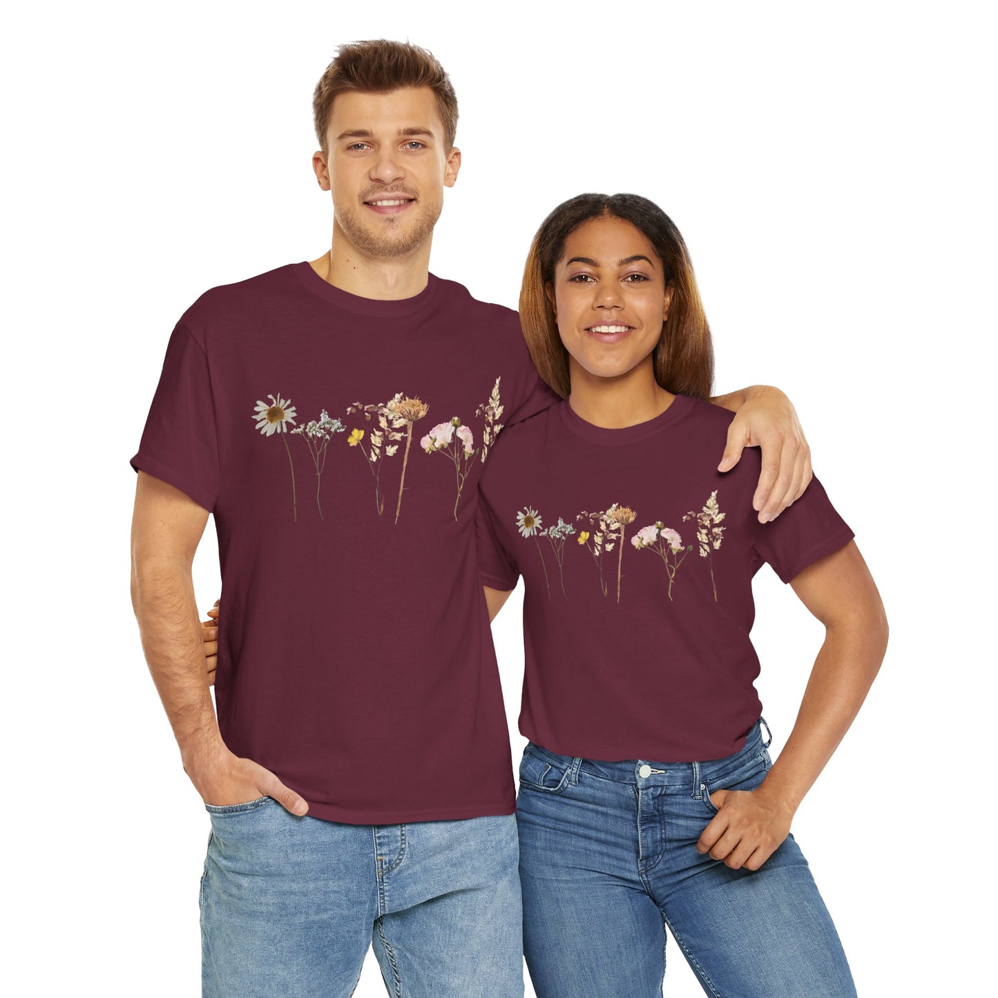 Flowery T-Shirt, Pretty,  Heavy Cotton Tee