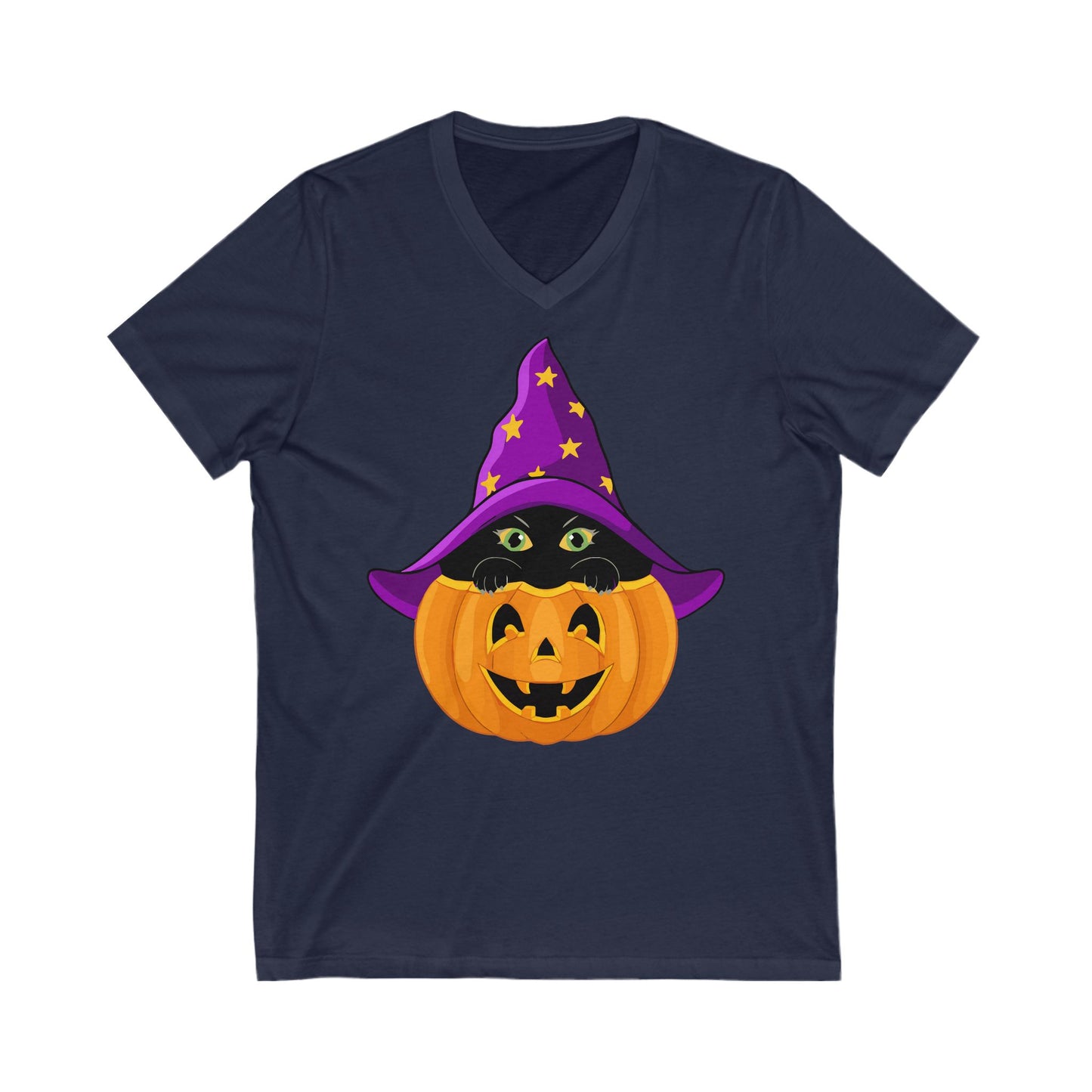 Halloween Witch Pumpkin and Something is Hiding -  V-Neck Tee