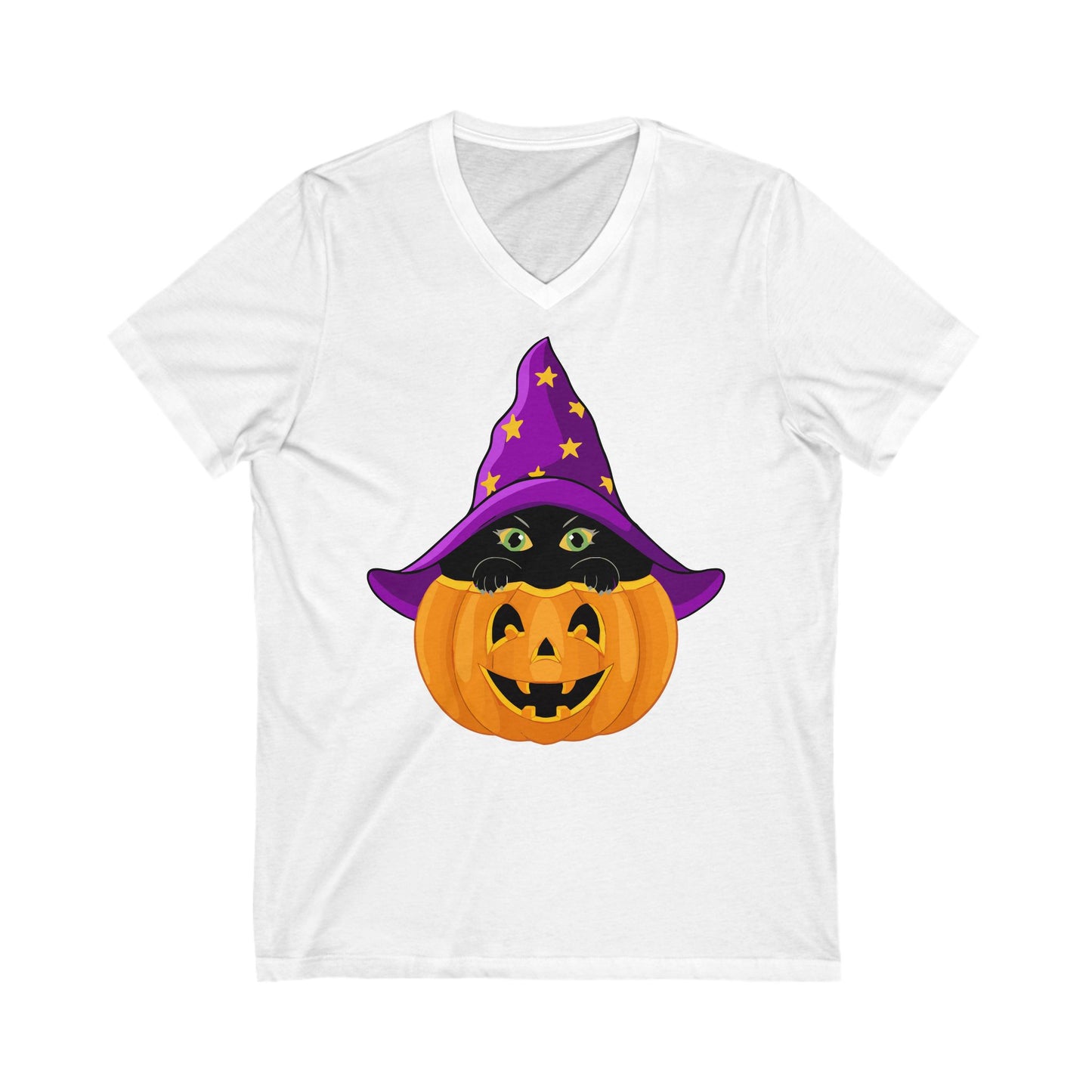 Halloween Witch Pumpkin and Something is Hiding -  V-Neck Tee