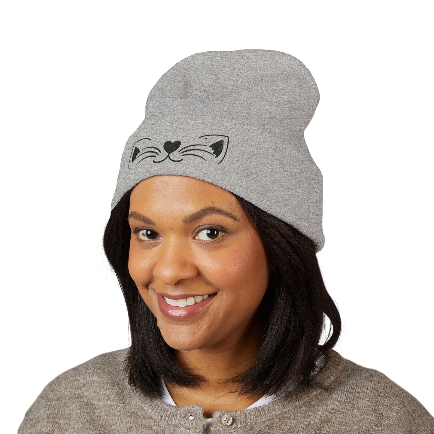 Cute Cat Embroidered Beanie - Classic Cuffed Hat for Pet Lovers, Winter Fashion, Gift for Her, Cozy & Stylish Accessory
