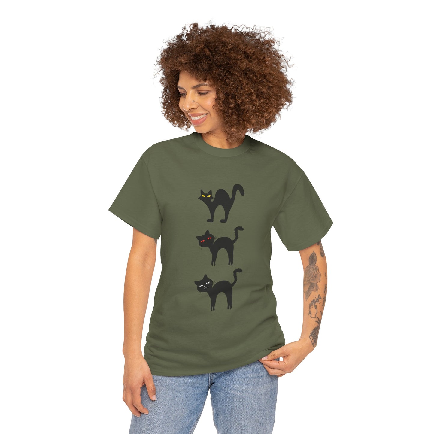 Halloween Cats Tee with Glowing Eyes