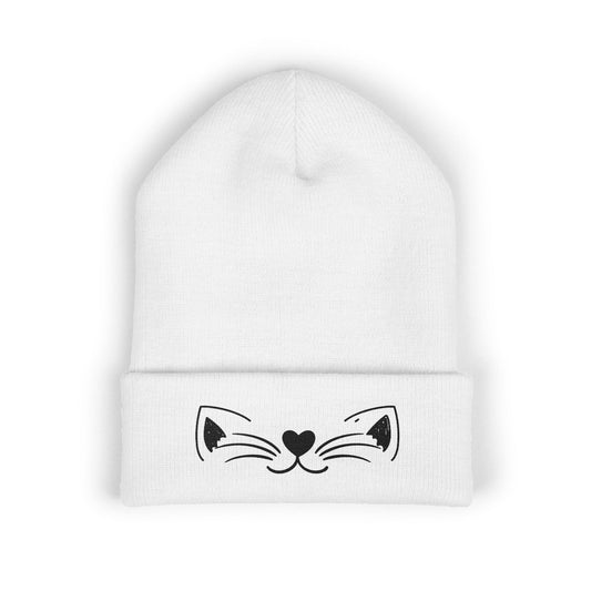 Cute Cat Embroidered Beanie - Classic Cuffed Hat for Pet Lovers, Winter Fashion, Gift for Her, Cozy & Stylish Accessory