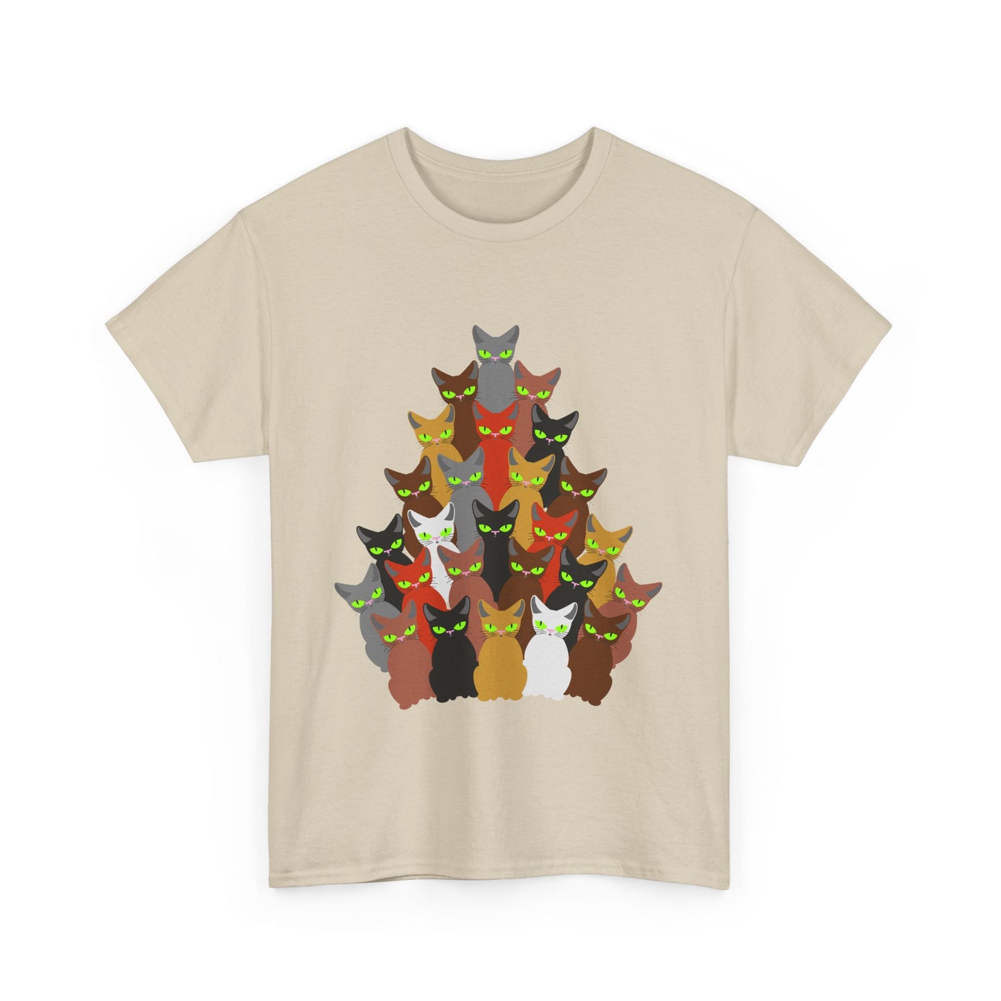 Cats and Christmas Tree, Unisex Heavy Cotton Tee