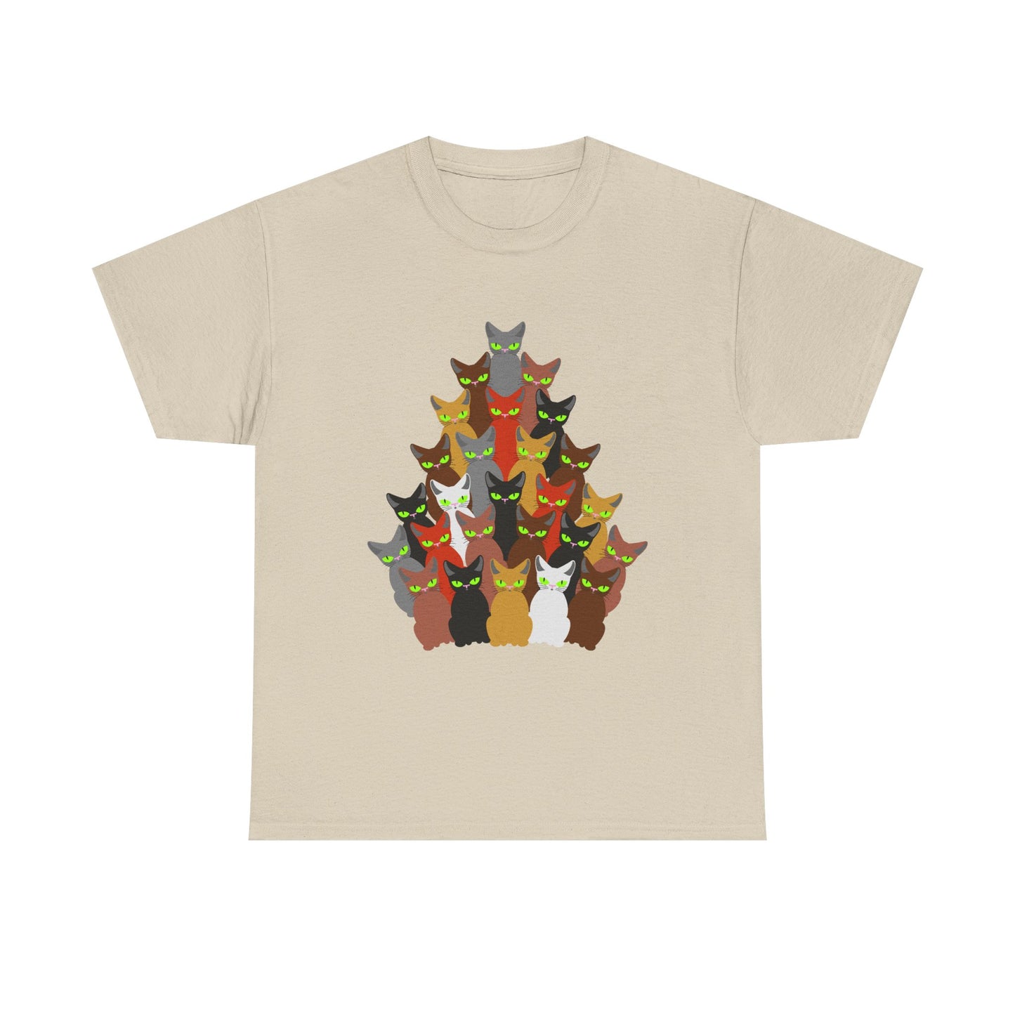 Cats and Christmas Tree, Unisex Heavy Cotton Tee