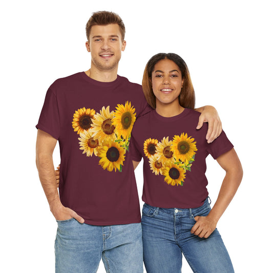 Sunflower Unisex Heavy Cotton Tee, Flower Graphic T-Shirt, Nature Lover Gift, Floral Shirt, Botanical Tee, Brighten Your Day