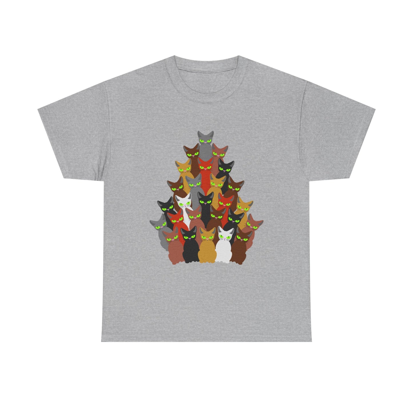 Cats and Christmas Tree, Unisex Heavy Cotton Tee