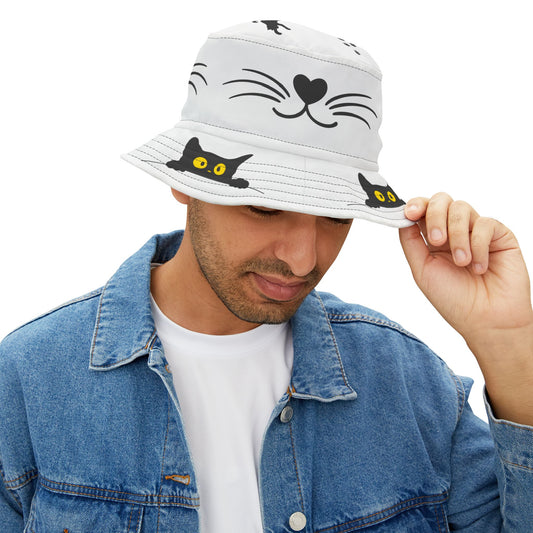 Cute Cat Bucket Hat - AOP Design, Animal Lover's Gift, Summer Fashion, Beach Accessory, Pet Owner Style