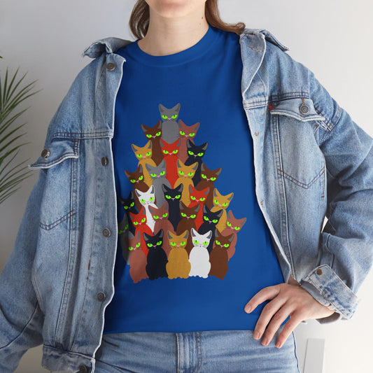 Cats and Christmas Tree, Unisex Heavy Cotton Tee