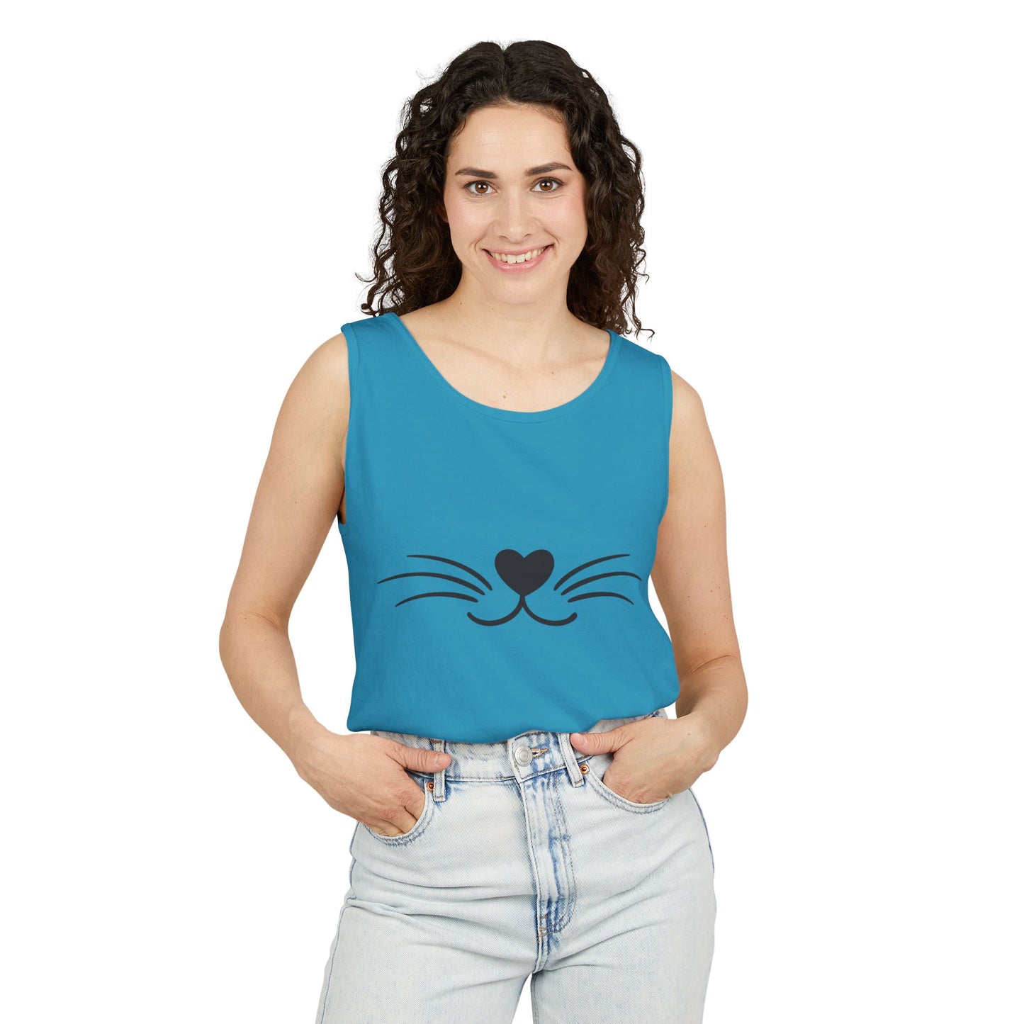 Cat-Inspired Unisex Tank Top - Cute Animal Graphic Sleeveless Shirt for Pet Lovers, Summer Gift, Casual Wear, Beach Outing, Heart [...]