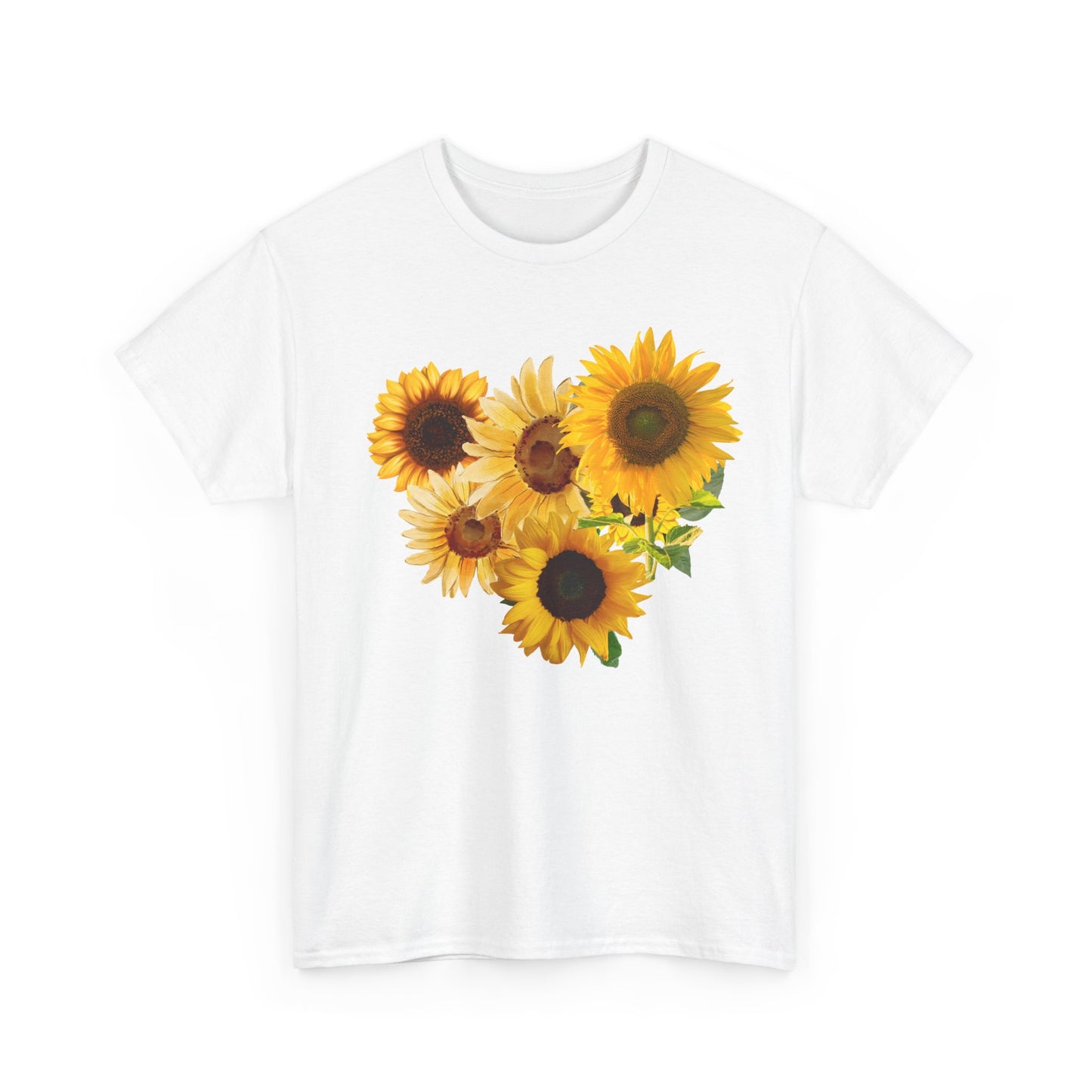 Sunflower Unisex Heavy Cotton Tee, Flower Graphic T-Shirt, Nature Lover Gift, Floral Shirt, Botanical Tee, Brighten Your Day