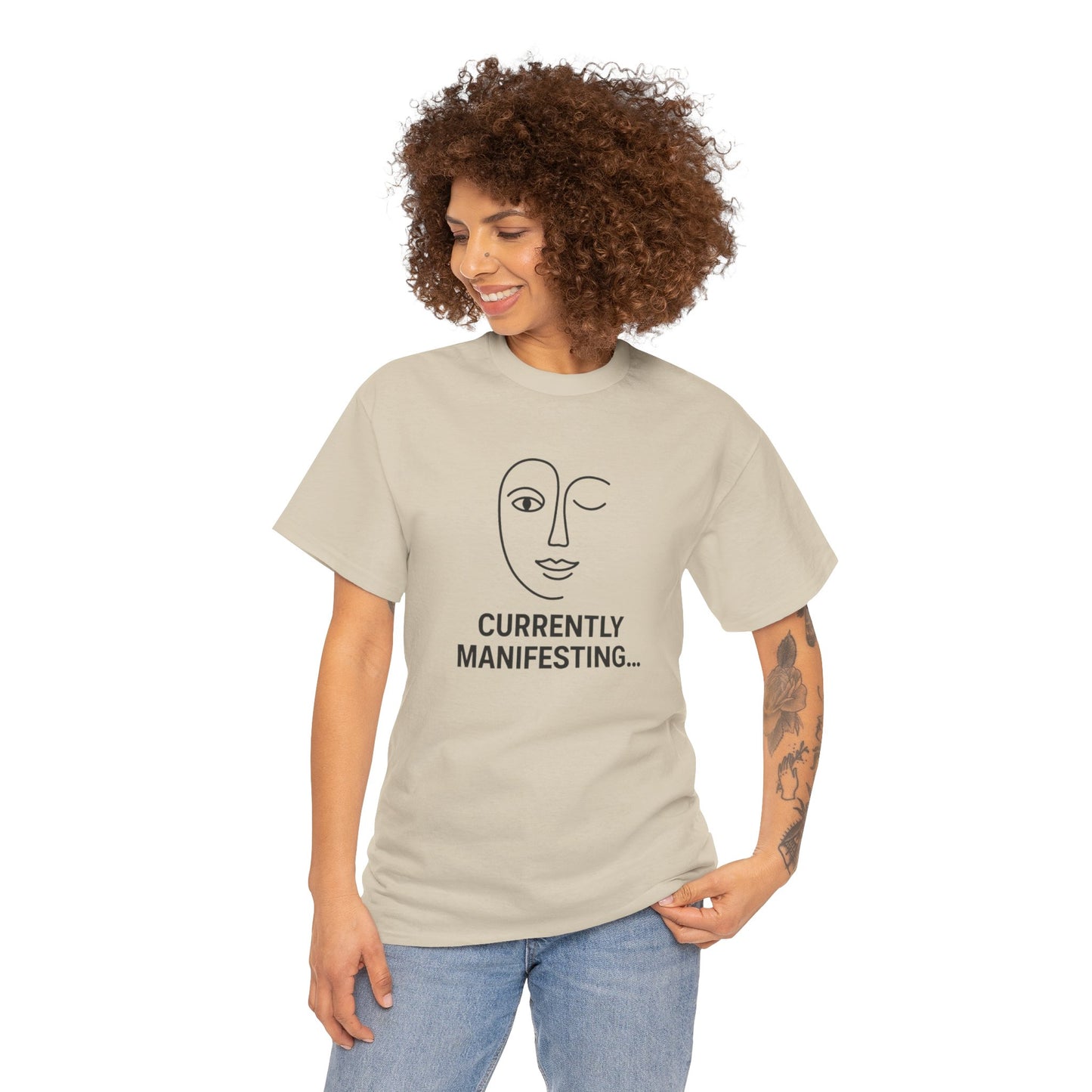 Currently Manifesting Unisex Heavy Cotton Tee, Affirmation Tee, Motivational T-Shirt, Gift for Dreamers, Casual Wear, Spiritual Apparel