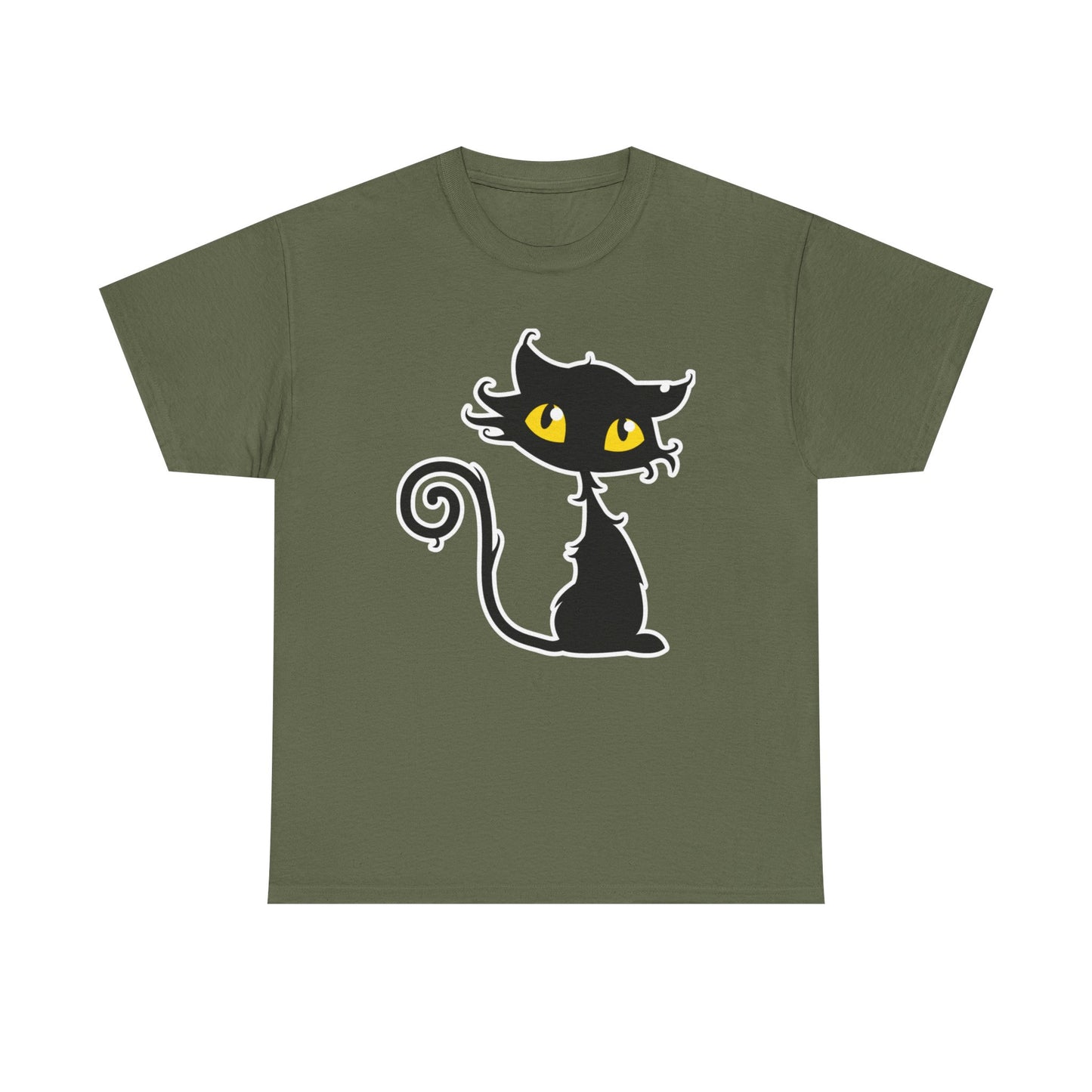 Watching, Cute Cartoon Cat Halloween T-Shirt,  Heavy Cotton Tee