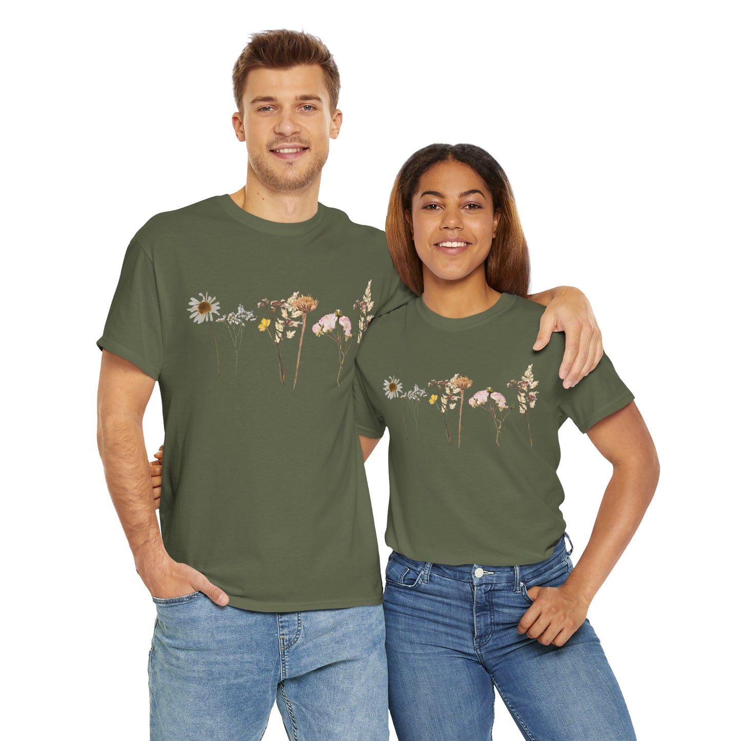 Flowery T-Shirt, Pretty,  Heavy Cotton Tee