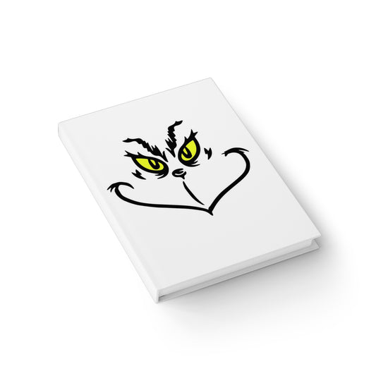 Whimsical Grinchy Journal, Holiday Gift, Cute Notebook, Grumpy Cat Design, Fun Writing Pad, Ideal for Kids and Teens