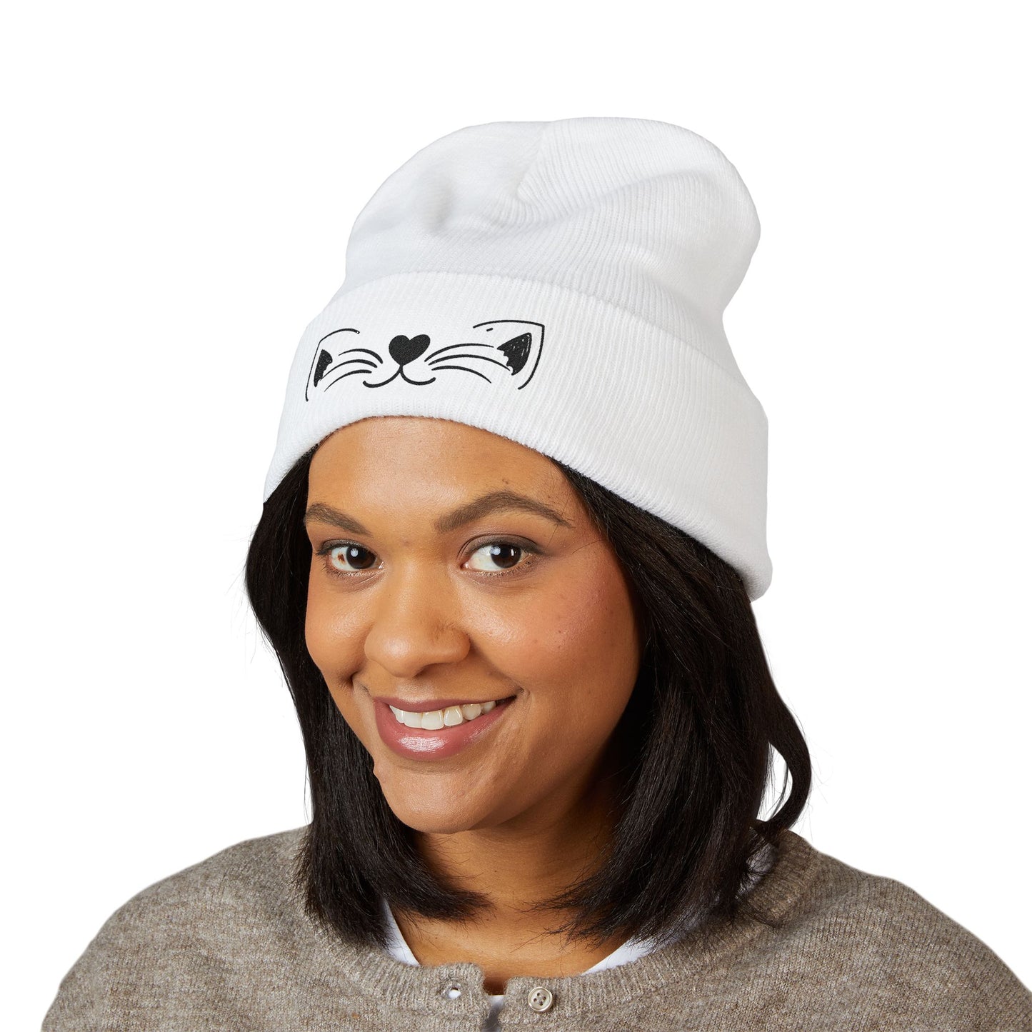 Cute Cat Embroidered Beanie - Classic Cuffed Hat for Pet Lovers, Winter Fashion, Gift for Her, Cozy & Stylish Accessory