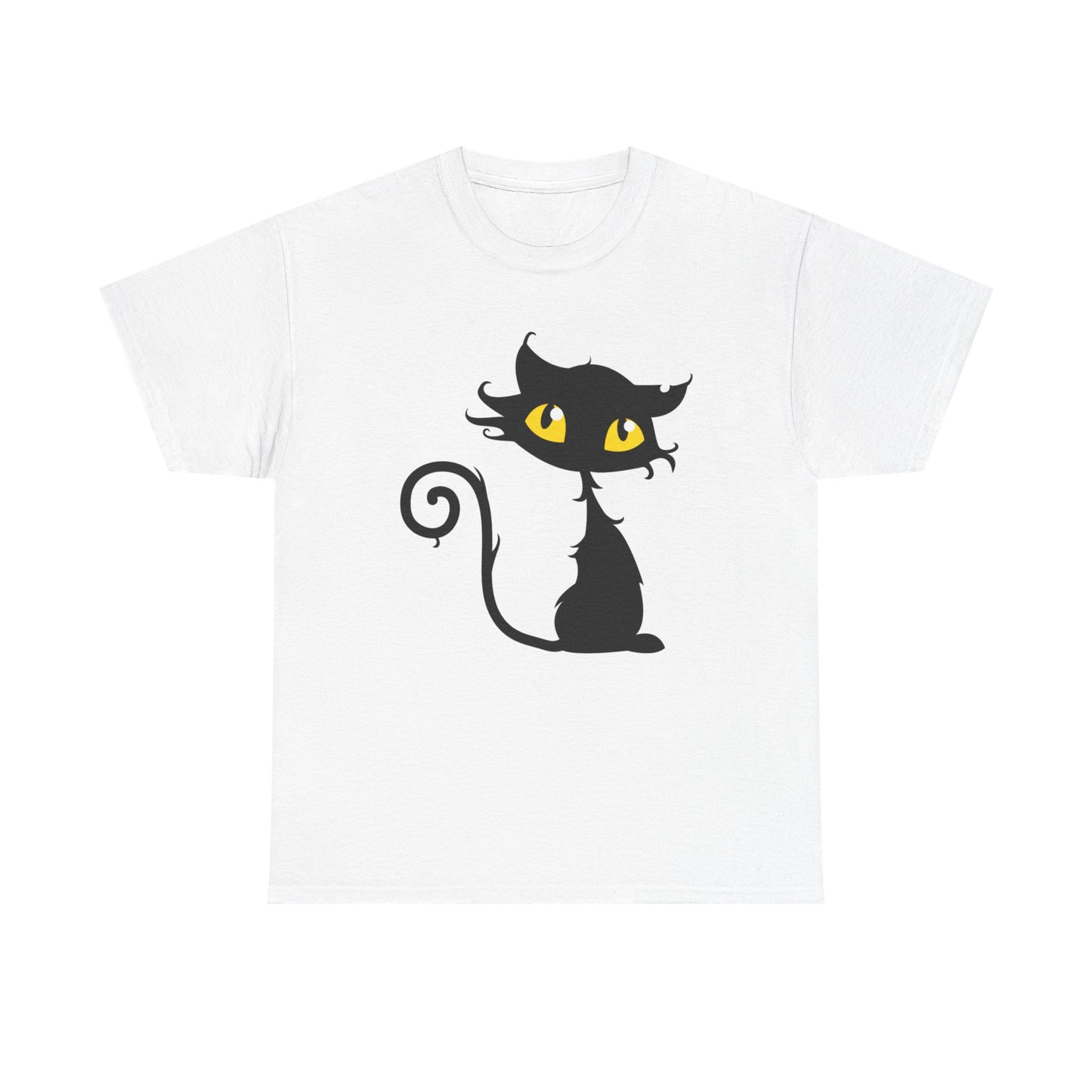 Watching, Cute Cartoon Cat Halloween T-Shirt,  Heavy Cotton Tee