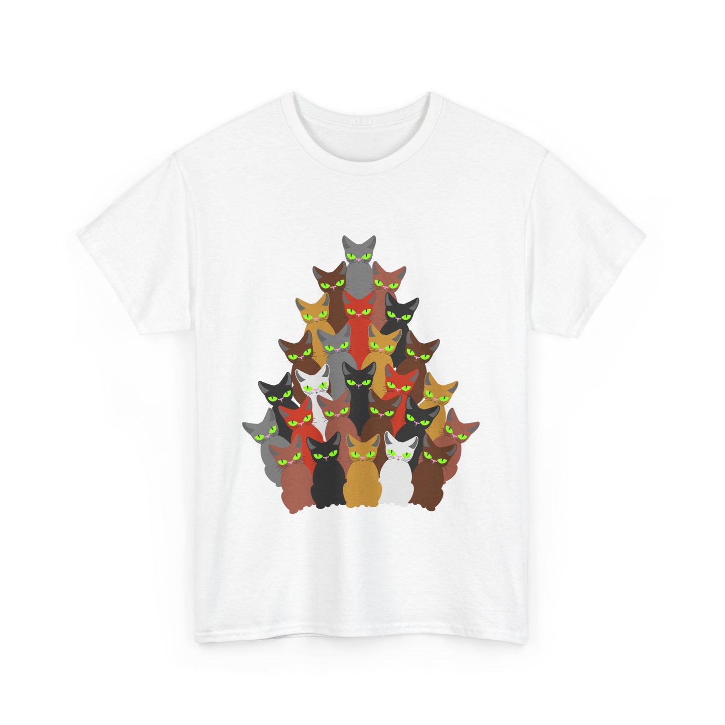 Cats and Christmas Tree, Unisex Heavy Cotton Tee