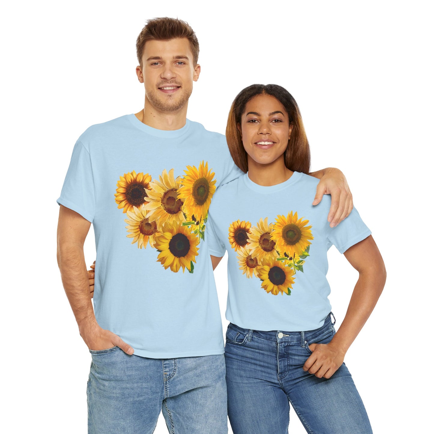 Sunflower Unisex Heavy Cotton Tee, Flower Graphic T-Shirt, Nature Lover Gift, Floral Shirt, Botanical Tee, Brighten Your Day