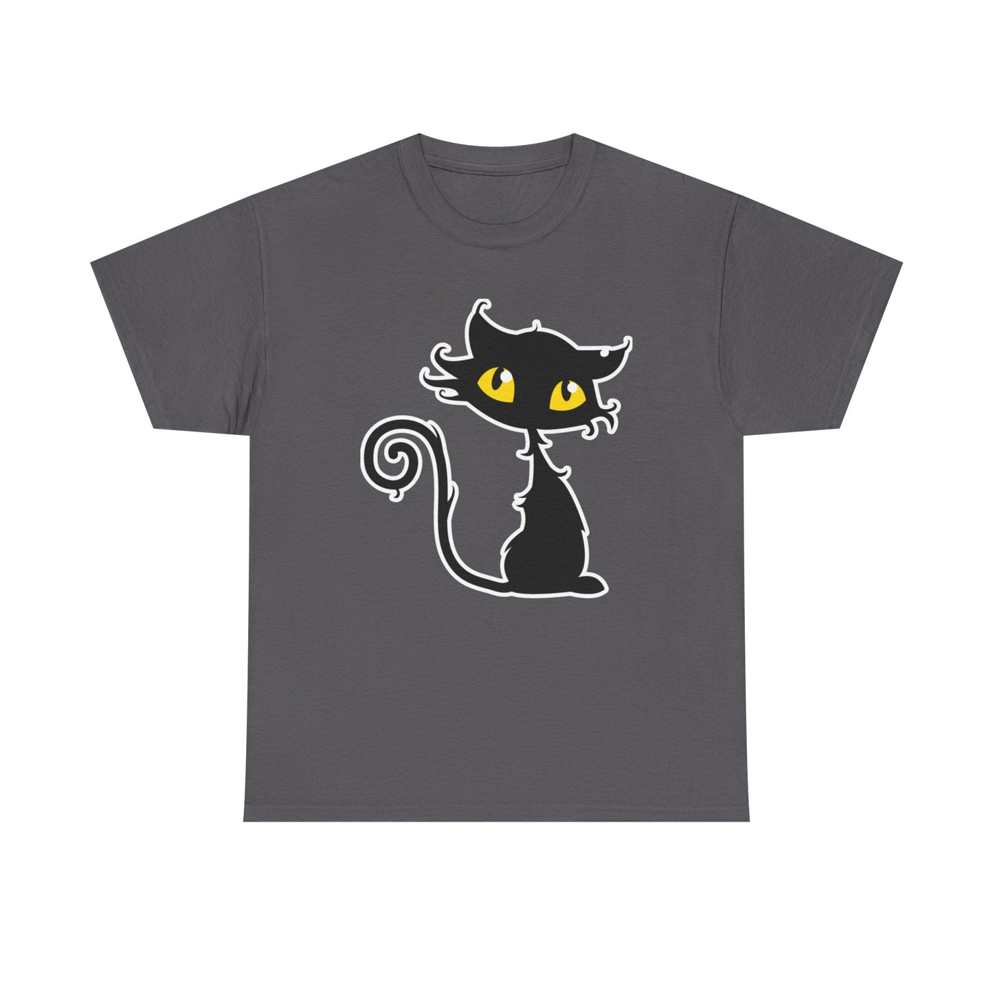 Watching, Cute Cartoon Cat Halloween T-Shirt,  Heavy Cotton Tee
