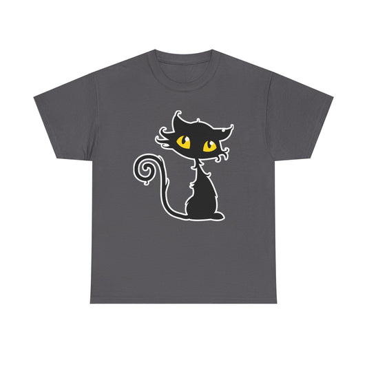 Watching, Cute Cartoon Cat Halloween T-Shirt,  Heavy Cotton Tee