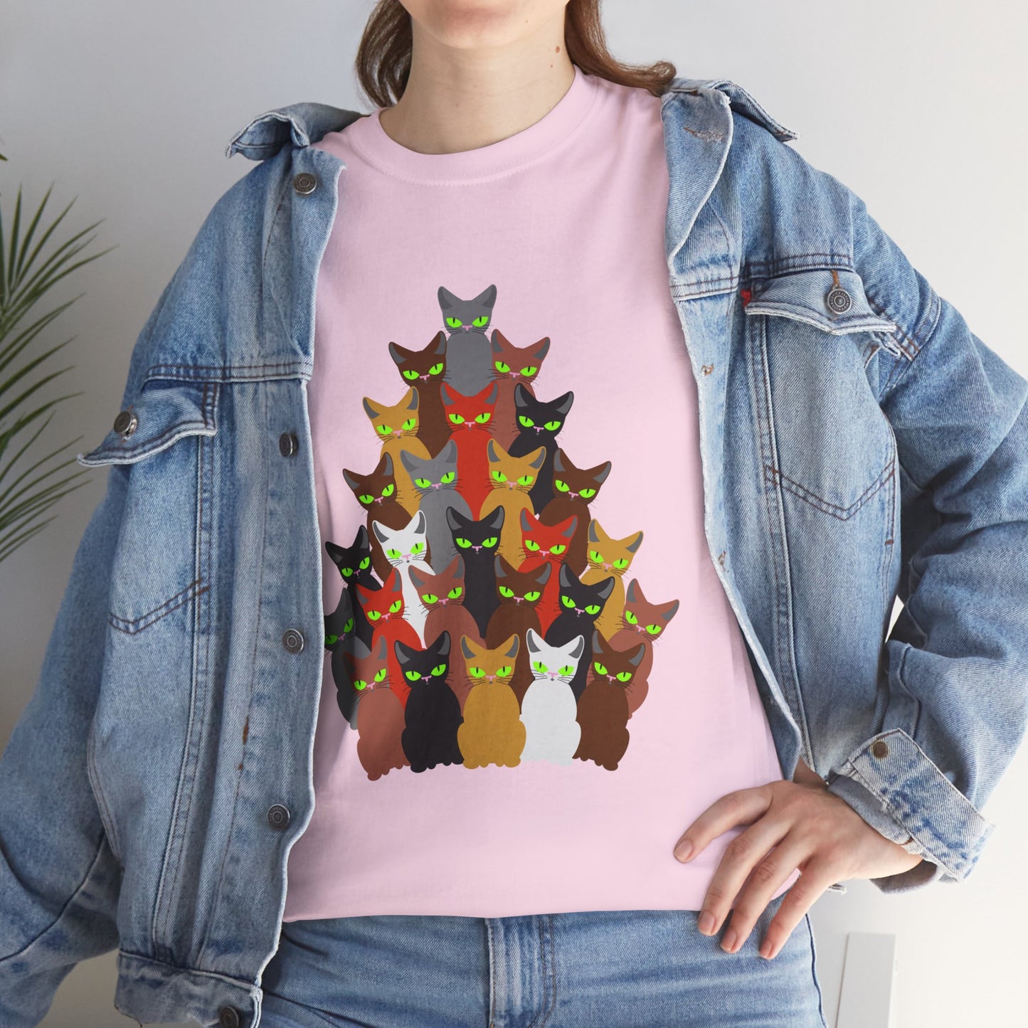 Cats and Christmas Tree, Unisex Heavy Cotton Tee
