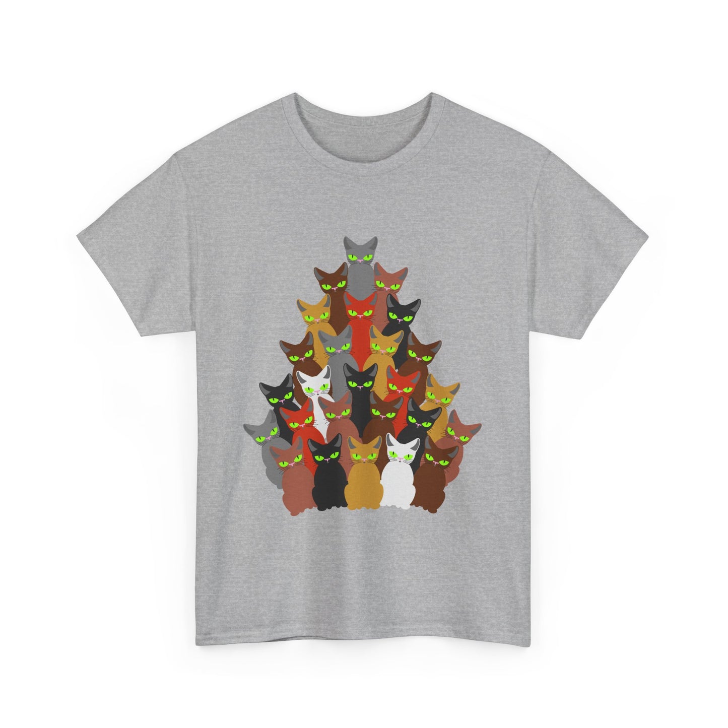 Cats and Christmas Tree, Unisex Heavy Cotton Tee