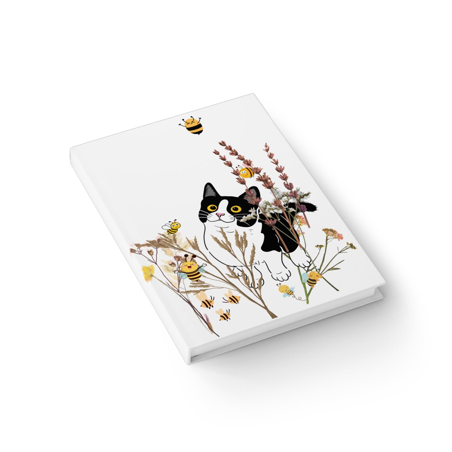 Whimsical Bee & Cat Journal - Perfect for Nature Lovers, Gift for Cat Enthusiasts, Cute Writing Diary, Flower Notebook, Fun Bee Artwork