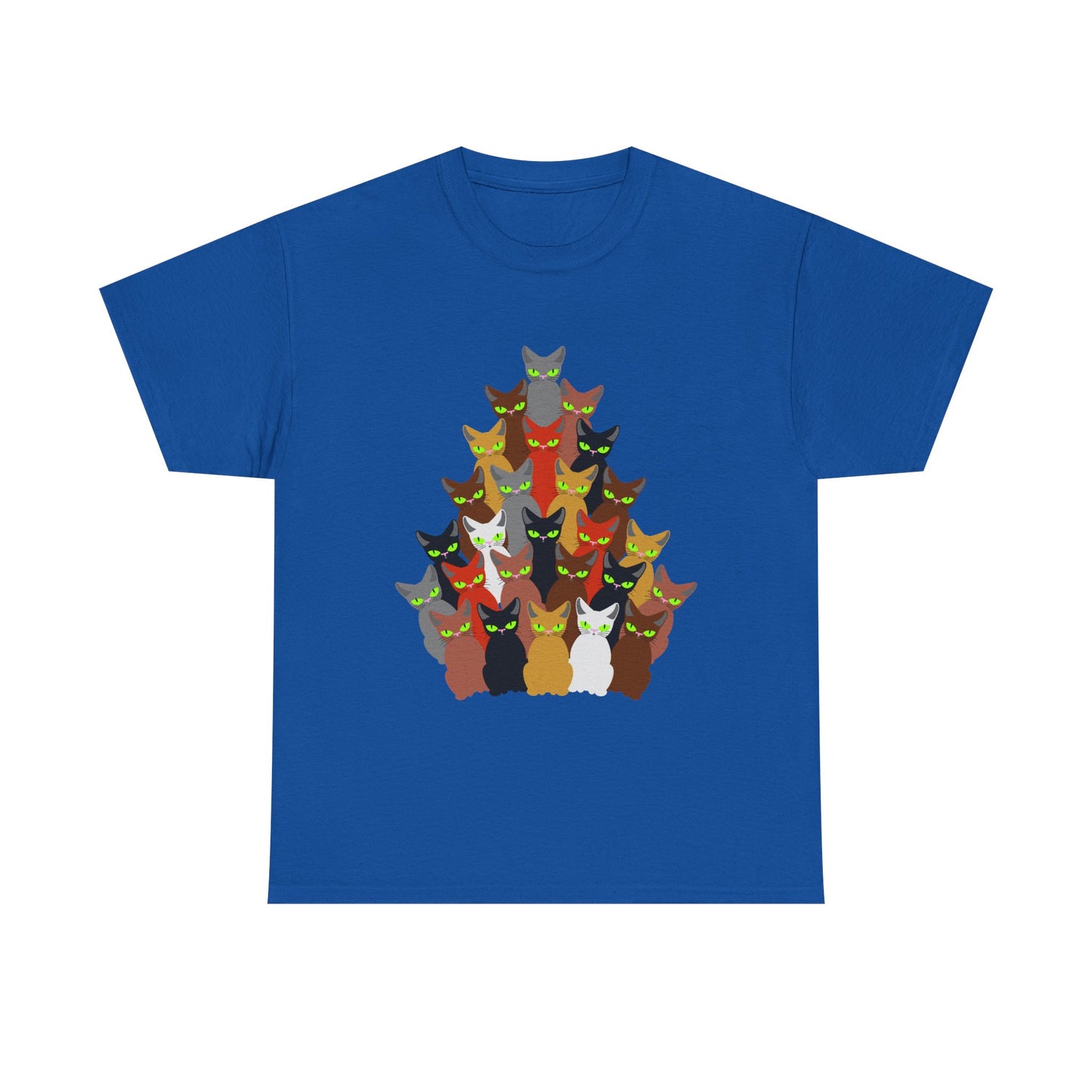 Cats and Christmas Tree, Unisex Heavy Cotton Tee