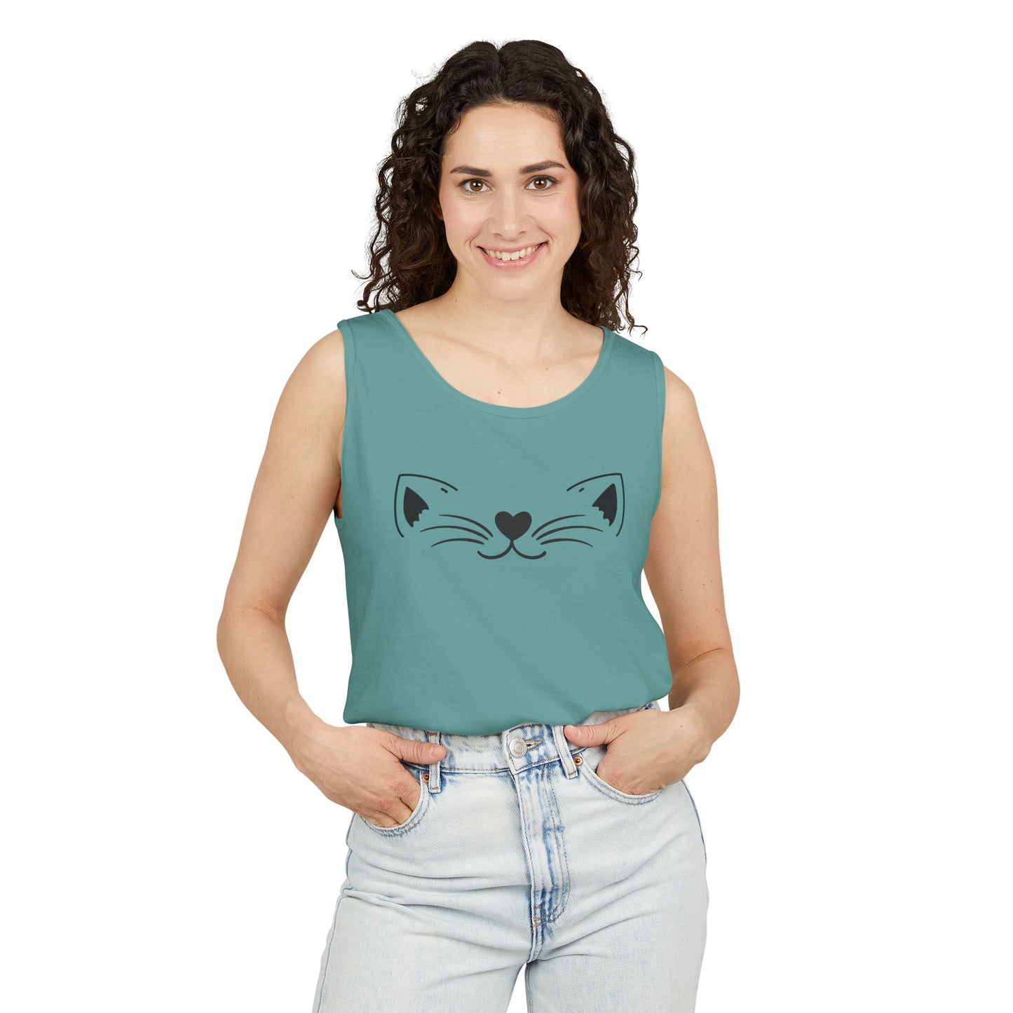 Cute Cat Face Tank Top, Summer Top, Gift for Cat Lovers, Animal Lover Apparel, Cute T-Shirt Alternative, Fun Casual Wear