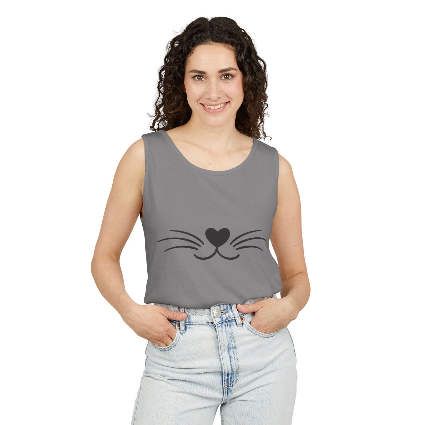 Cat-Inspired Unisex Tank Top - Cute Animal Graphic Sleeveless Shirt for Pet Lovers, Summer Gift, Casual Wear, Beach Outing, Heart [...]