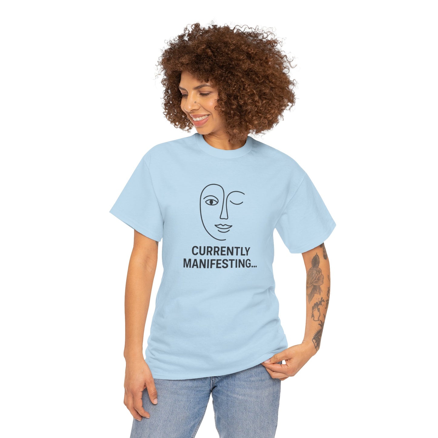 Currently Manifesting Unisex Heavy Cotton Tee, Affirmation Tee, Motivational T-Shirt, Gift for Dreamers, Casual Wear, Spiritual Apparel