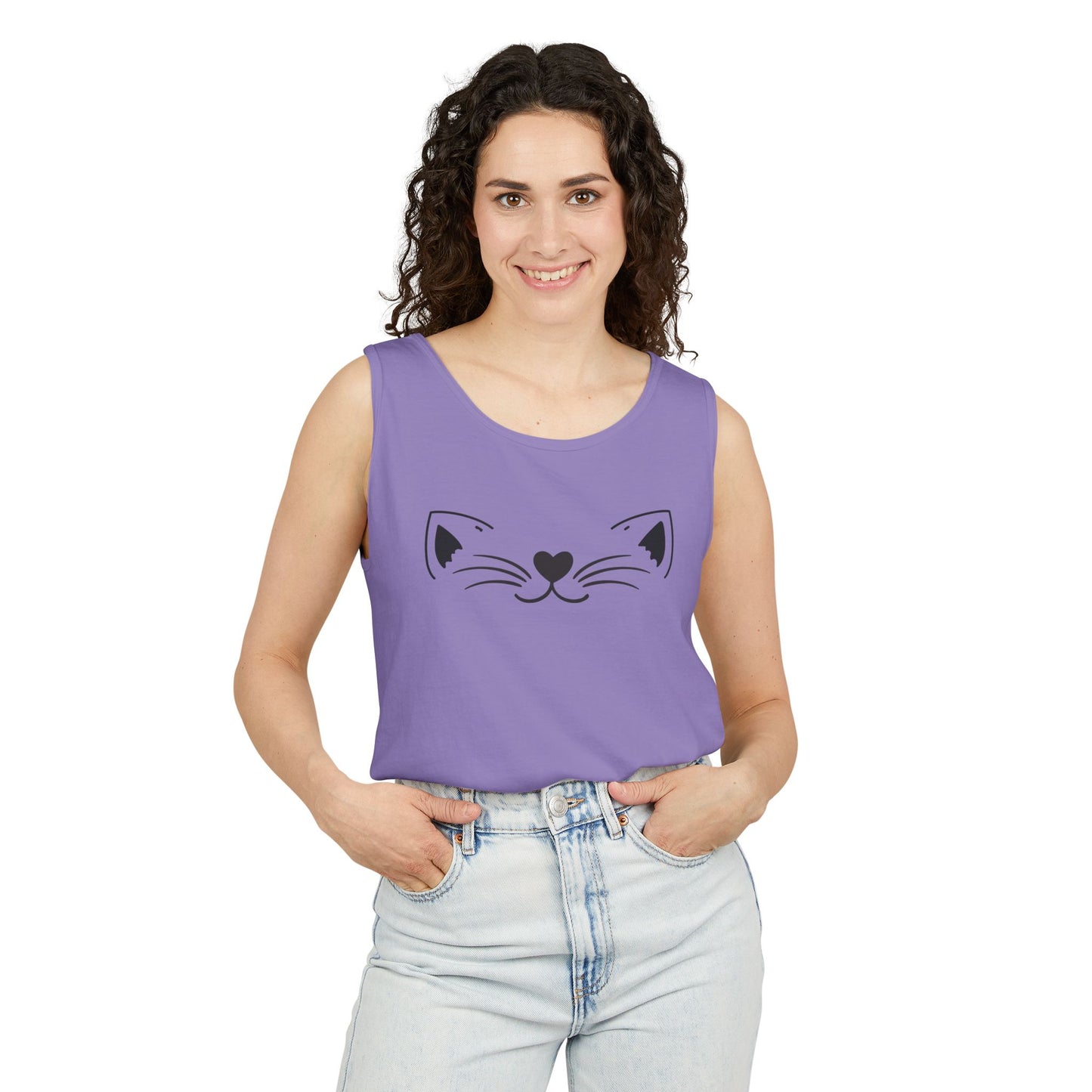 Cute Cat Face Tank Top, Summer Top, Gift for Cat Lovers, Animal Lover Apparel, Cute T-Shirt Alternative, Fun Casual Wear